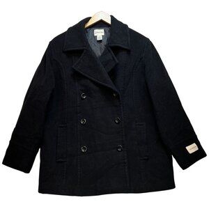 St. John's Bay Women's Double Breasted Cashmere Blend Pea Coat Size 2X Black